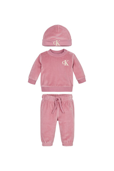 Calvin Klein Pembe Bebek Bisiklet Yaka Uzun Kollu Lastikli Uzun Düz Bebek Hediye Seti IN0IN00100VCP