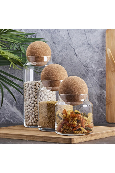 Genel Markalar Sughero 3'lü Top Mantar Kapaklı Cam Kavanoz Ve Baharatlık Seti