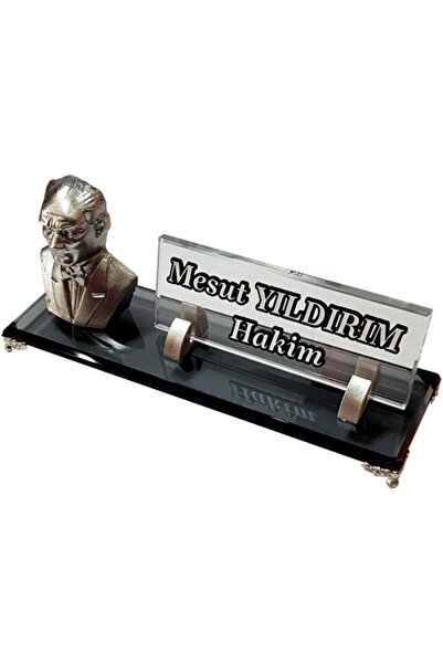 MERTKRİSTAL Masa Isimlik Büro Ofis Makam Hediyesi M534 Ata Sılver
