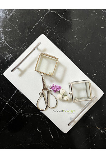 Modestmar Doğal Beyaz Mermer Nişan / Söz Tepsisi Yuvarlak - Gümüş Yüzük Kutul...