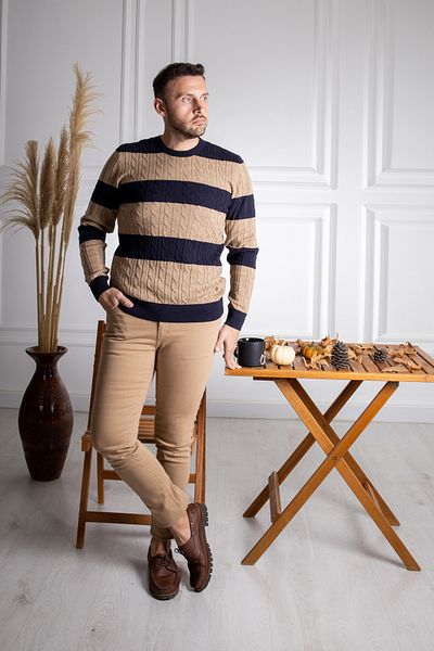 Sarar Pulover tricotat cu decolteu O, albastru bleumarin, tricotaj Camel