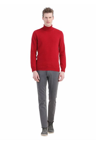 Ramsey Plus Size Red Jacquard Turtleneck Knitwear - Wool Blended