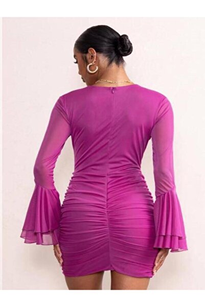 LAST POINT LİFE KOLLAR TÜL DETAY GÖĞÜS DEKOLTE MİNİ ELBİSE
