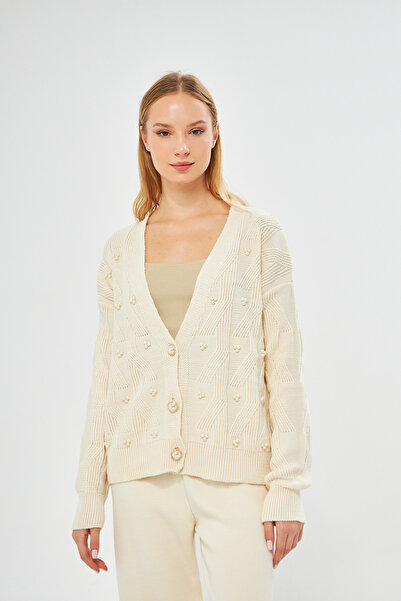 AS Anita Store Pearl Embroidered Hair Knit Detailed Knitwear Cardigan