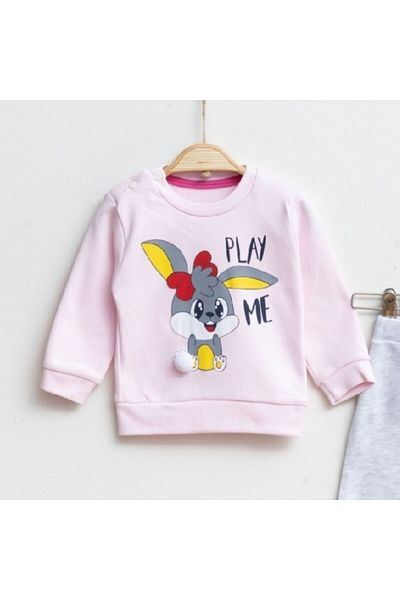 BebeK on For Baby Girl Rabbit Patterned Seasonal Set 3-6-9 Months Pink
