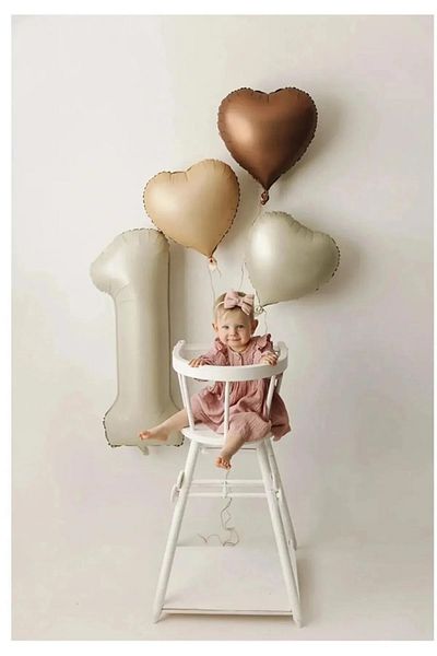 Party City Cream Color Age Foil Number Balloon and 3 Pieces Retro Color Heart Foil Balloon Set