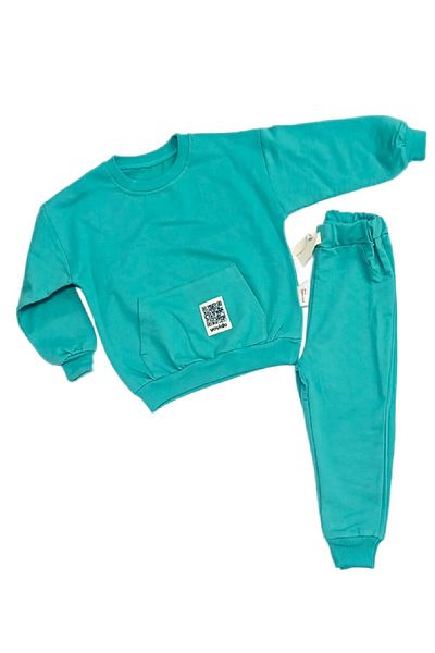dinamik çocuk KIDS KANGAROO POCKET OVERSIZED CUT BASIC TOP AND UNISEX TRACKSUIT