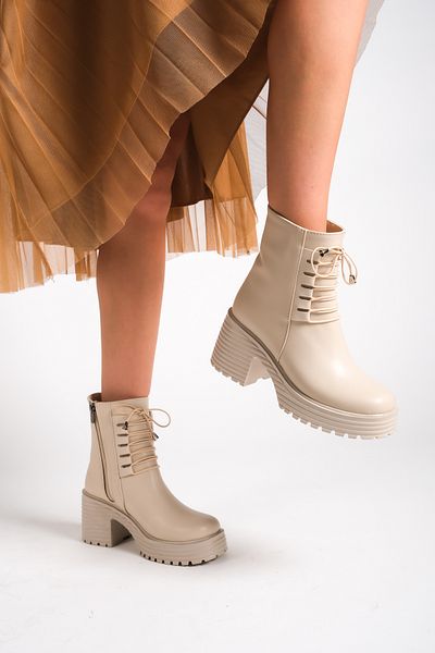SEEM & BE Γυναικείες μπότες με χοντρό τακούνι Amy Lace-Up με φερμουάρ