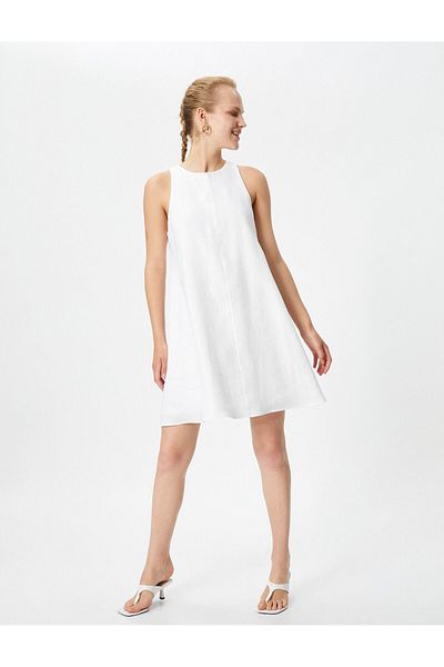 Koton Rochie mini din in, decolteu, fără mâneci