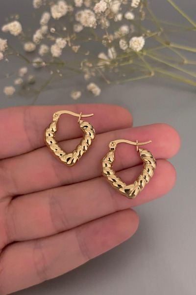 Jaida Moda أقراط دائرية من الفولاذ على شكل قلب ذهبي للسيدات