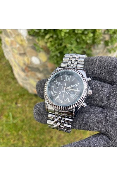 ÇENÇEN Silver Cord Black Dial M Kors Model Women's Wristwatch