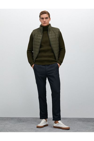 Koton Fabric Trousers Elastic Waist Buttoned Slim Fit Pocket Detailed