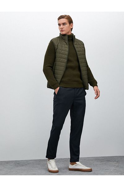 Koton Fabric Trousers Elastic Waist Buttoned Slim Fit Pocket Detailed