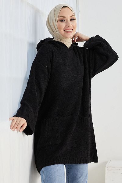 InStyle Aselya Plüschpullover mit Kapuze – Schwarz