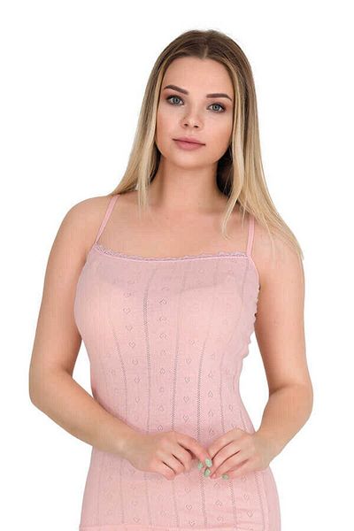 Berrak Heart Patterned Collar Lace Thin Straps Salmon Color Undershirt