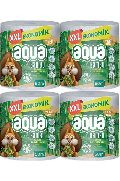 Aqua Paper Towel 3 Layer Jumbo Pack Xxl Bamboo (SET OF 4) 200 Meters (4PK*50MT)