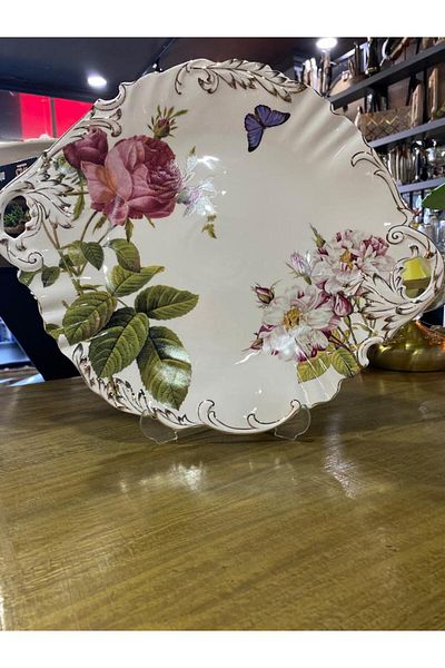 elif aksesuar Gilded Presentation Plate with Porcelain Handle Round