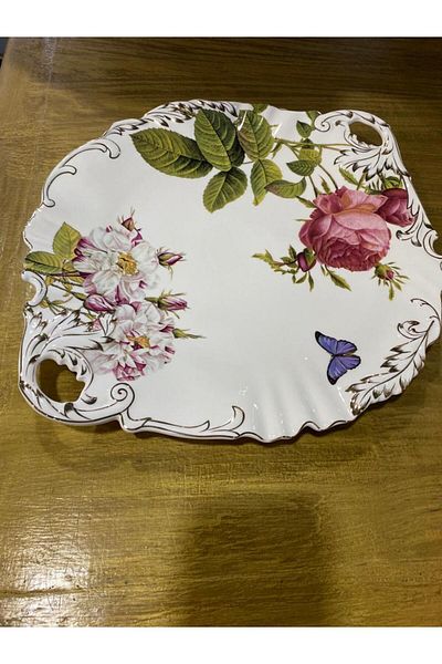 elif aksesuar Gilded Presentation Plate with Porcelain Handle Round
