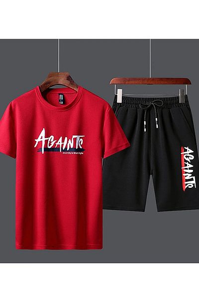 DE PLEIN Againts Printed Black-Red Men's Bermuda Tracksuit Set