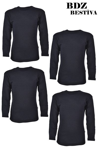 my doğa store Pack of 4 Unisex Cotton Lined Half Turtleneck Navy Blue Children's Bodysuit