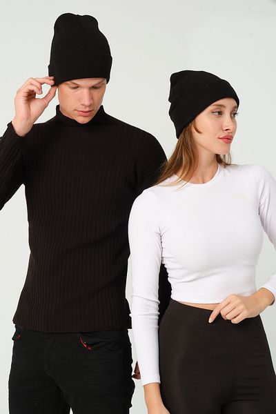 vawensea Unisex Winter Folded Beanie Single Black