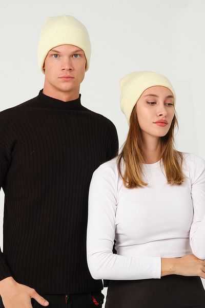 vawensea Unisex Winter Folded Beanie Single Cream