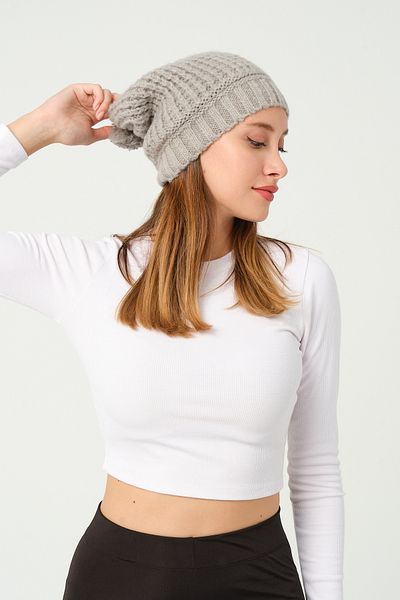 vawensea Women's Plain Color Pompom Knitted Soft Beret Gray