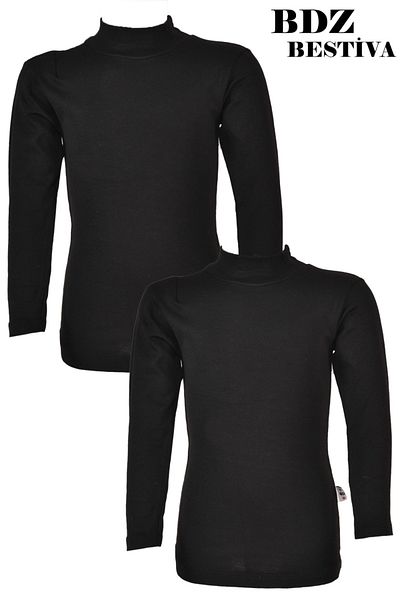my doğa store Pack of 2 Unisex Cotton Lined Half Turtleneck Black Children's Bodysuit