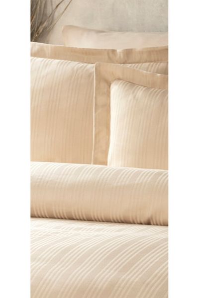 DenizliHomeTex Σετ Παπλωματοθήκη Ecosse Stripe Cotton Satin Διπλό-Μπεζ (6 τεμάχια)