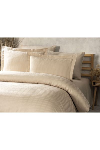 DenizliHomeTex Σετ Παπλωματοθήκη Ecosse Stripe Cotton Satin Διπλό-Μπεζ (6 τεμάχια)