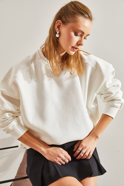 Bianco Lucci Women's Three Thread Raised Oversize Sweatshirt