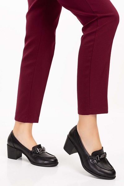 Gondol Pantofi cu toc confortabil de damă din piele naturală Anl.7082 - Negru - 38