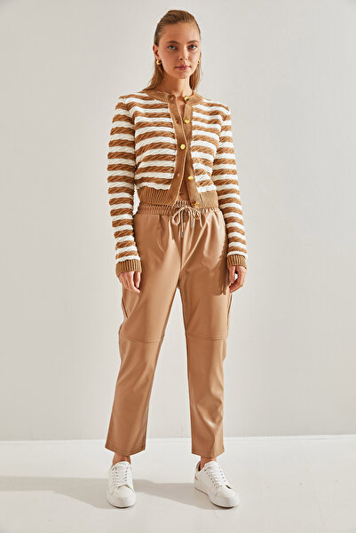 Bianco Lucci Women's Elastic Waist Leather Trousers