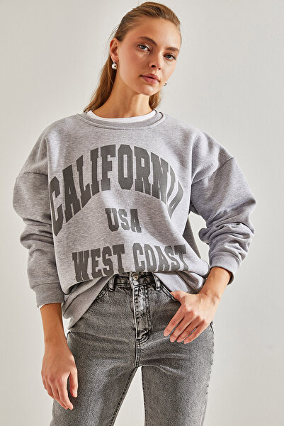 Bianco Lucci Kadın Baskılı Üç İplik Şardonlu Sweatshirt