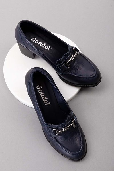 Gondol Pantofi cu toc confortabil din piele naturală de damă Anl.7082 - bleumarin - 38