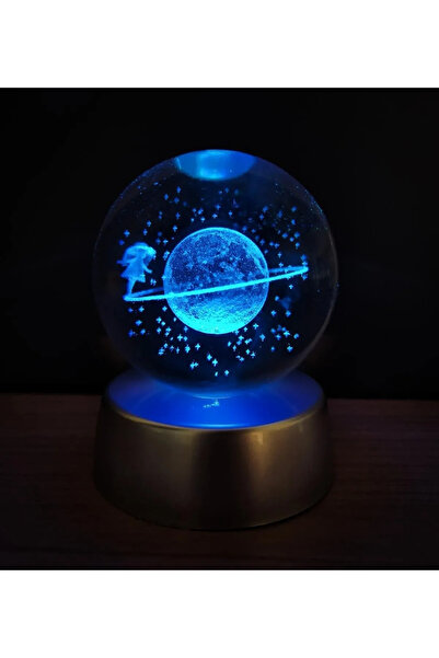 Milena Life Işıklı Renk Değiştiren Dolunay 3d Samanyolu Galaksi Temalı Satürnlü Kız Cam Küre 6cm