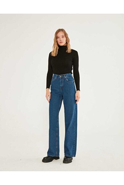 Lixera Μοντέρνο παντελόνι Palazzo Jean με μπλε Lycra Super Extra ψηλόμεσο φαρ...