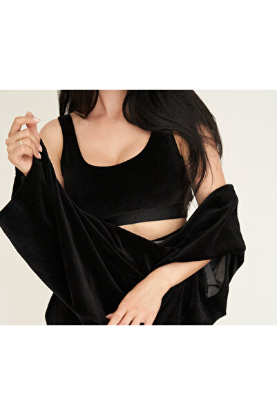 Nikki Couture Siyah kadife crop top