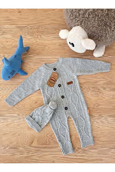 DIDuStore 0-12 Ay Bebekler İçin Örgü Desenli Akrilik Tulum ve Bere Seti