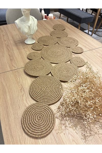MaVaux Mars Modern Natural Jute, Μοτίβο, Ψάθινο, American Service, Τραπέζι, Τραπεζάκι σαλονιού Runner. 45 x 120