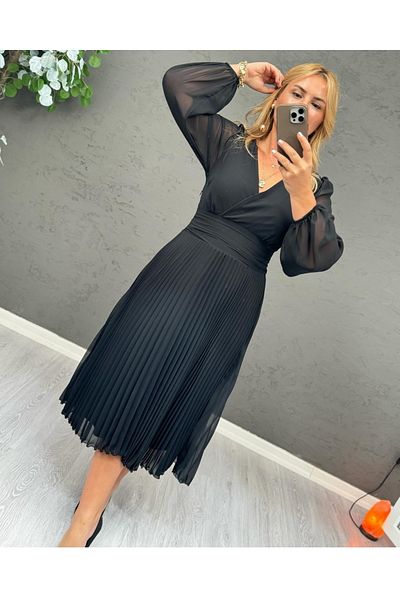 STEPS BLACK PILISE LINED DRESS
