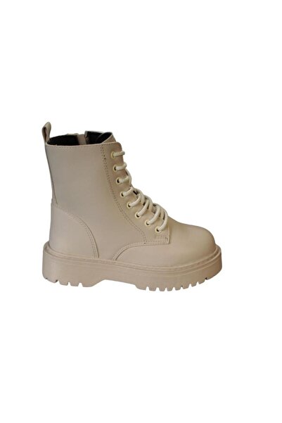 Yaz Kış Ayakkabı YAZKIŞ Kadın Siyah Krem Kalın Taban Fermuarlı Bağcıklı Soğuy...