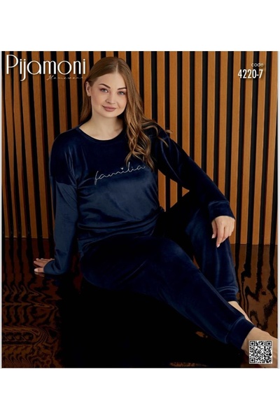 Pijamoni بدلة بيجامة مخملية فرنسية بأكمام طويلة مقاس كبير 4220-7