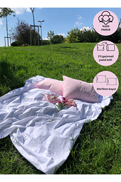 2 Li Yastık Kılıfı Pembe Düz Ve Puan Desenli %100 Pamuklu 50 X 70 Cm Yastık Kılıfı Hediyeli Ürün