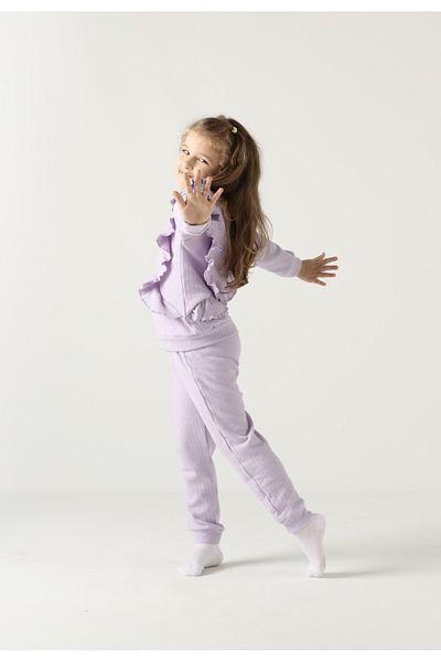 BUUFUU Ruffled Cotton Long Sleeve Top and Bottom Double Girl's Set