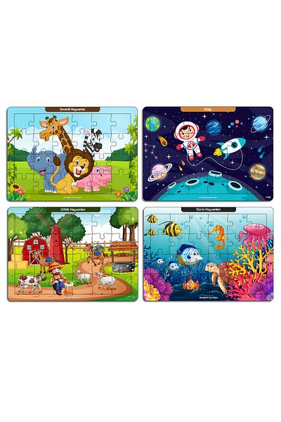 kutuTR Notpa Children's Educational and Educational Wooden 24 Piece Colorful Puzzle Set of 11