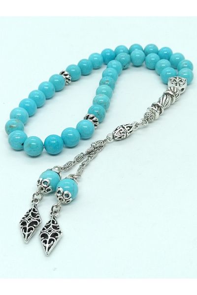 taşlı işler Turquoise Natural Stone Rosary, Special Design with Tassels