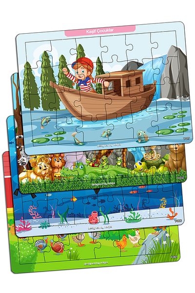 kutuTR Notpa Kids Educational and Learning Wooden 24 Piece Colorful Puzzle Set of 4 10