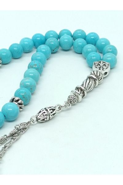 taşlı işler Turquoise Natural Stone Rosary, Special Design with Tassels