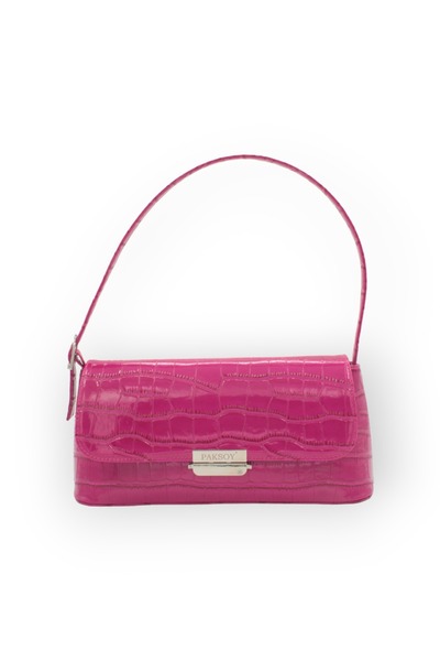 Paksoy Kadın Fuşya Rugan Kroko Desenli Kilitli El Ve Omuz Çantası